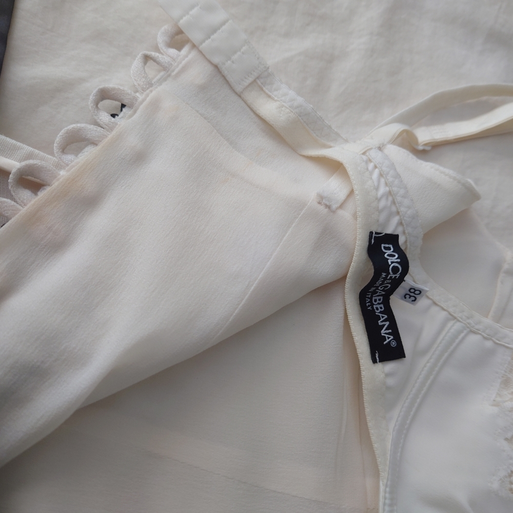 SOLD Stunning White Linen Dolce & Gabbana Lace Panel Mini Corset Dress Runway - Picture 16 of 16